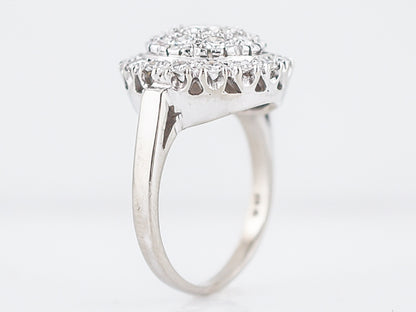 Vintage Cocktail Ring Mid-Century .97 Round Brilliant & Single Cut Diamonds in 14k White Gold
