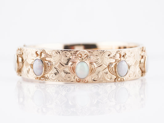 Antique Bangle Victorian 4.25 Oval Cabochon Cut Opal in 14k Yellow Gold