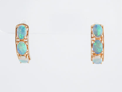Vintage Earrings Retro 1.80 Oval Cabochon Cut Opals in 14k Yellow Gold