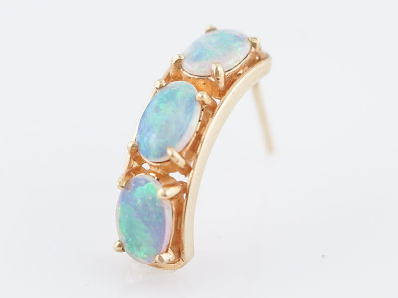 Vintage Earrings Retro 1.80 Oval Cabochon Cut Opals in 14k Yellow Gold