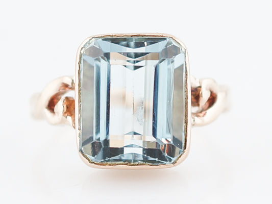 Antique Cocktail Ring Art Nouveau 10.00 Emerald Cut Aquamarine in 10k Rose Gold