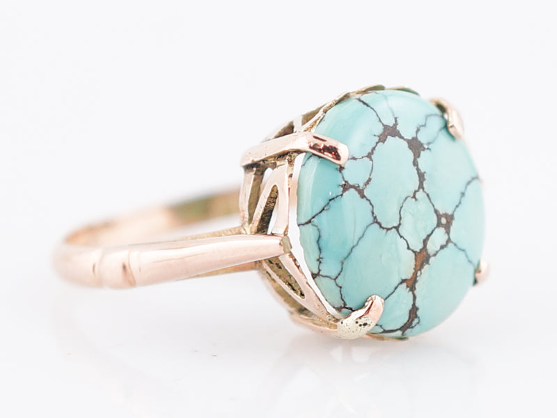 Vintage Cocktail Ring Mid-Century 3.85 Cabochon Cut Turquoise in 14k Rose Gold