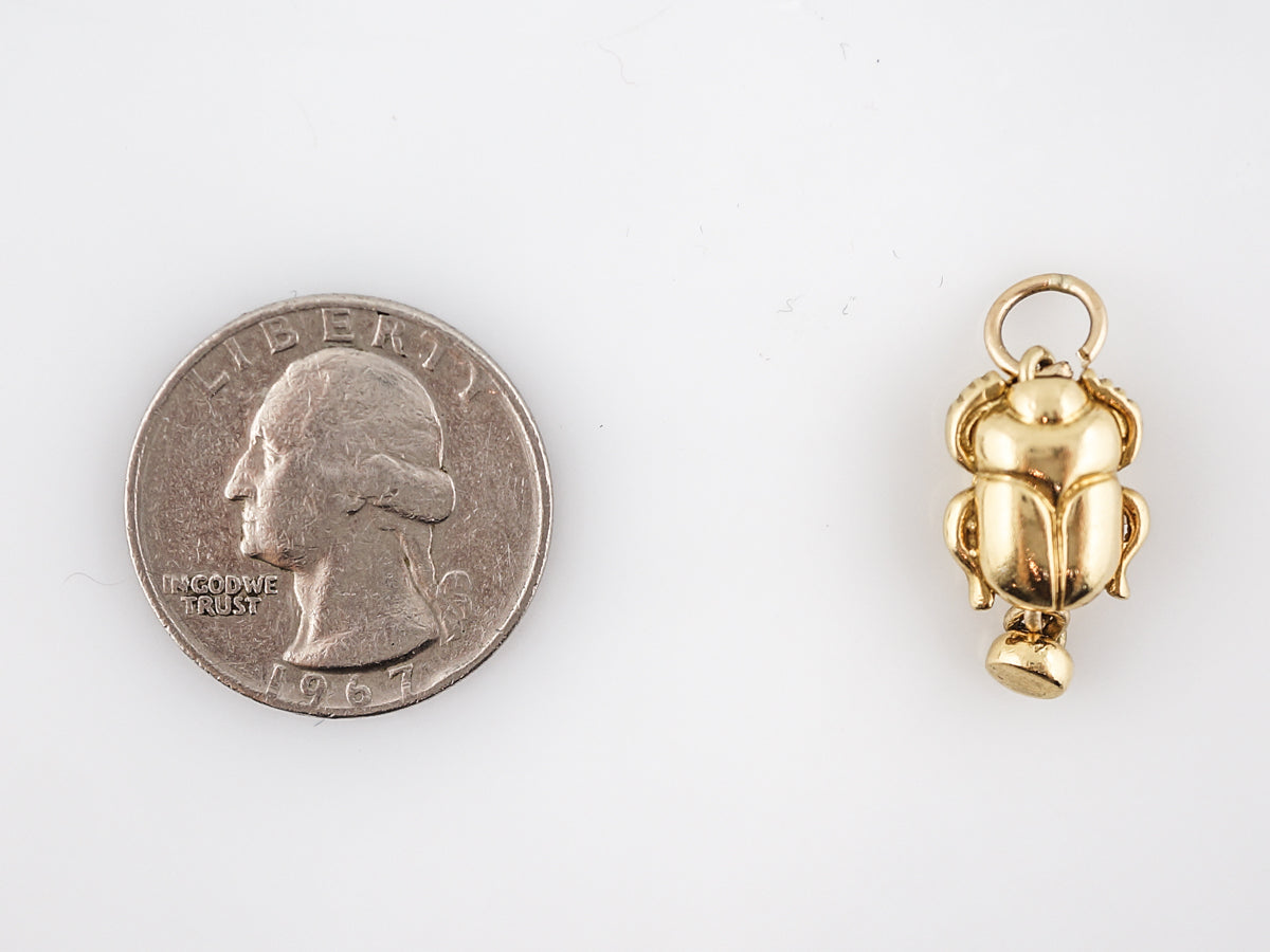 Vintage Pendant Charm Beetle Mid-Century 22k Yellow Gold