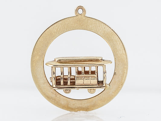 Antique Pendant Charm Cable Car Mid Century 14k Yellow Gold