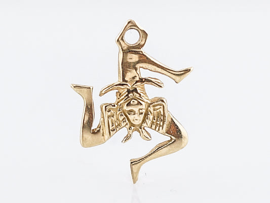 Vintage Pendant Charm Trinacria Mid-Century 22k Yellow Gold