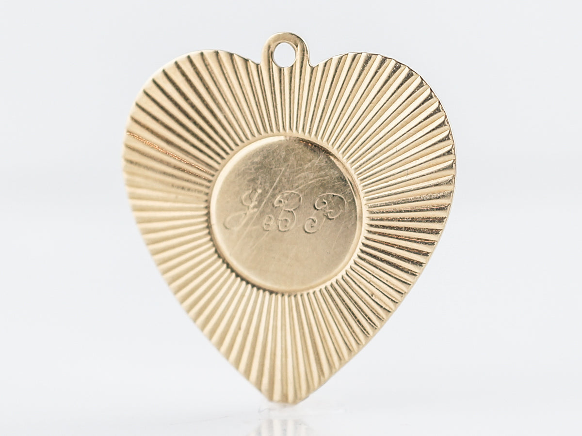Vintage Pendant Charm Heart Mid-Century 14k Yellow Gold