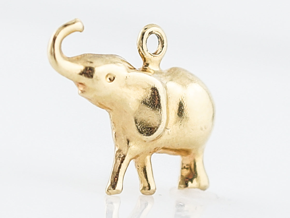 14k Yellow Gold Elephant Charm Pendant - Shiny Dainty Animal Jewelry For Necklace