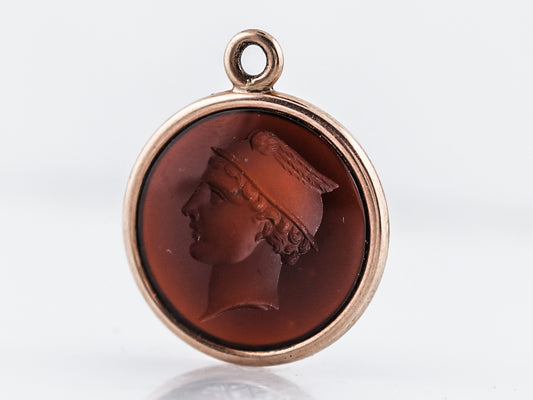 Antique Pendant Charm Victorian Carved Intaglio Agate in 14k Rose Gold