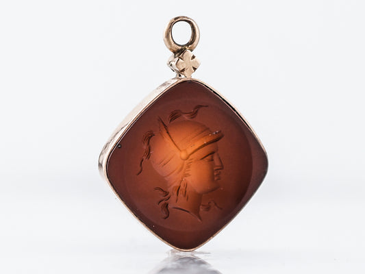 Antique Pendant Charm Victorian Carved Intaglio Agate in 14k Rose Gold