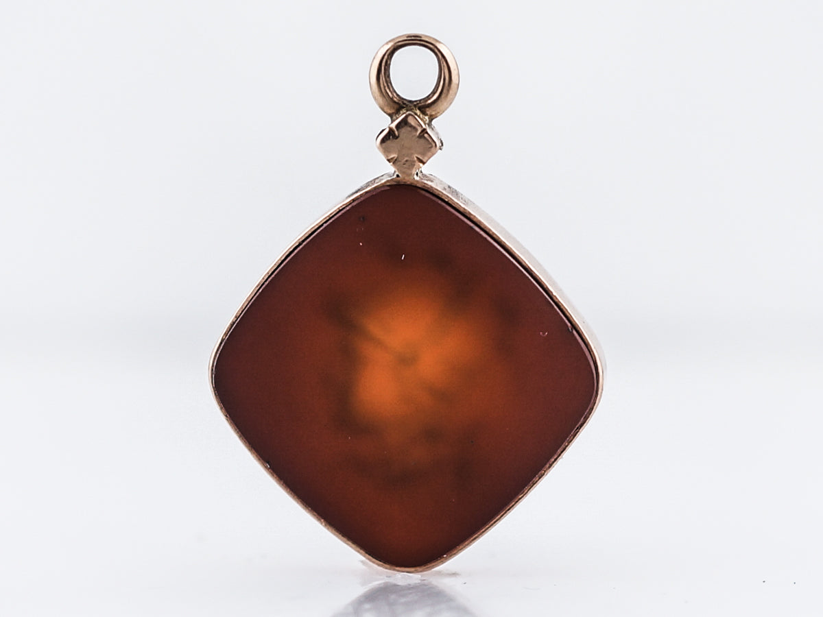 Antique Pendant Charm Victorian Carved Intaglio Agate in 14k Rose Gold