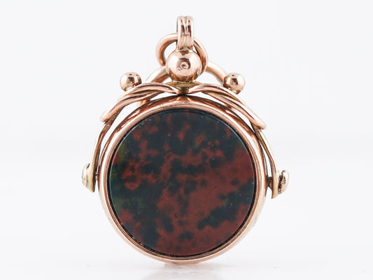 Antique Pendant Charm Victorian Blood Stone & Agate in 14k Rose Gold