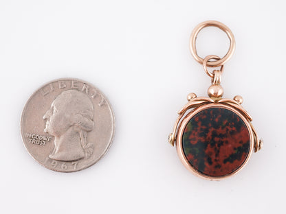 Antique Pendant Charm Victorian Blood Stone & Agate in 14k Rose Gold
