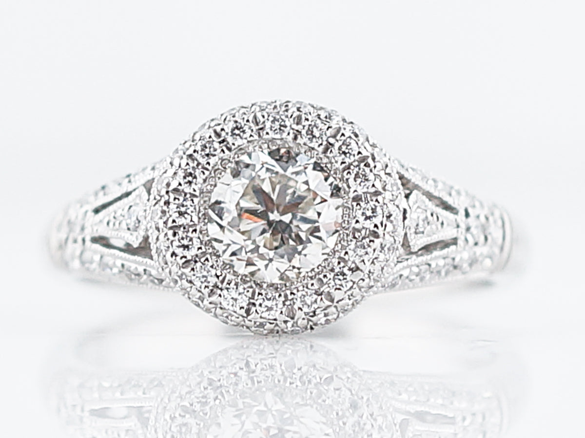 Vintage Style Diamond Cluster Engagement Ring in Platinum