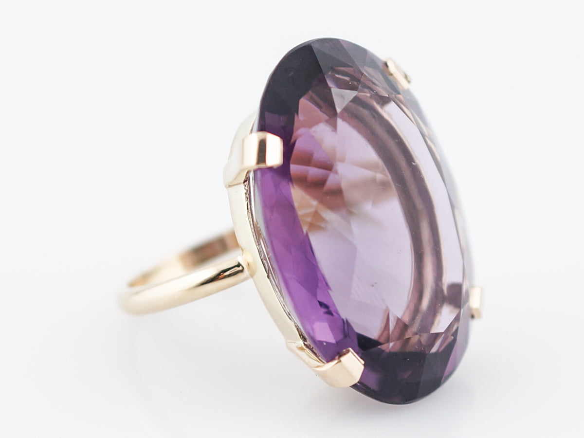 Vintage Cocktail Ring Mid-Century 31.44 Oval Cut Amethyst in 14k Yellow Gold