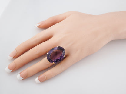 Vintage Cocktail Ring Mid-Century 31.44 Oval Cut Amethyst in 14k Yellow Gold