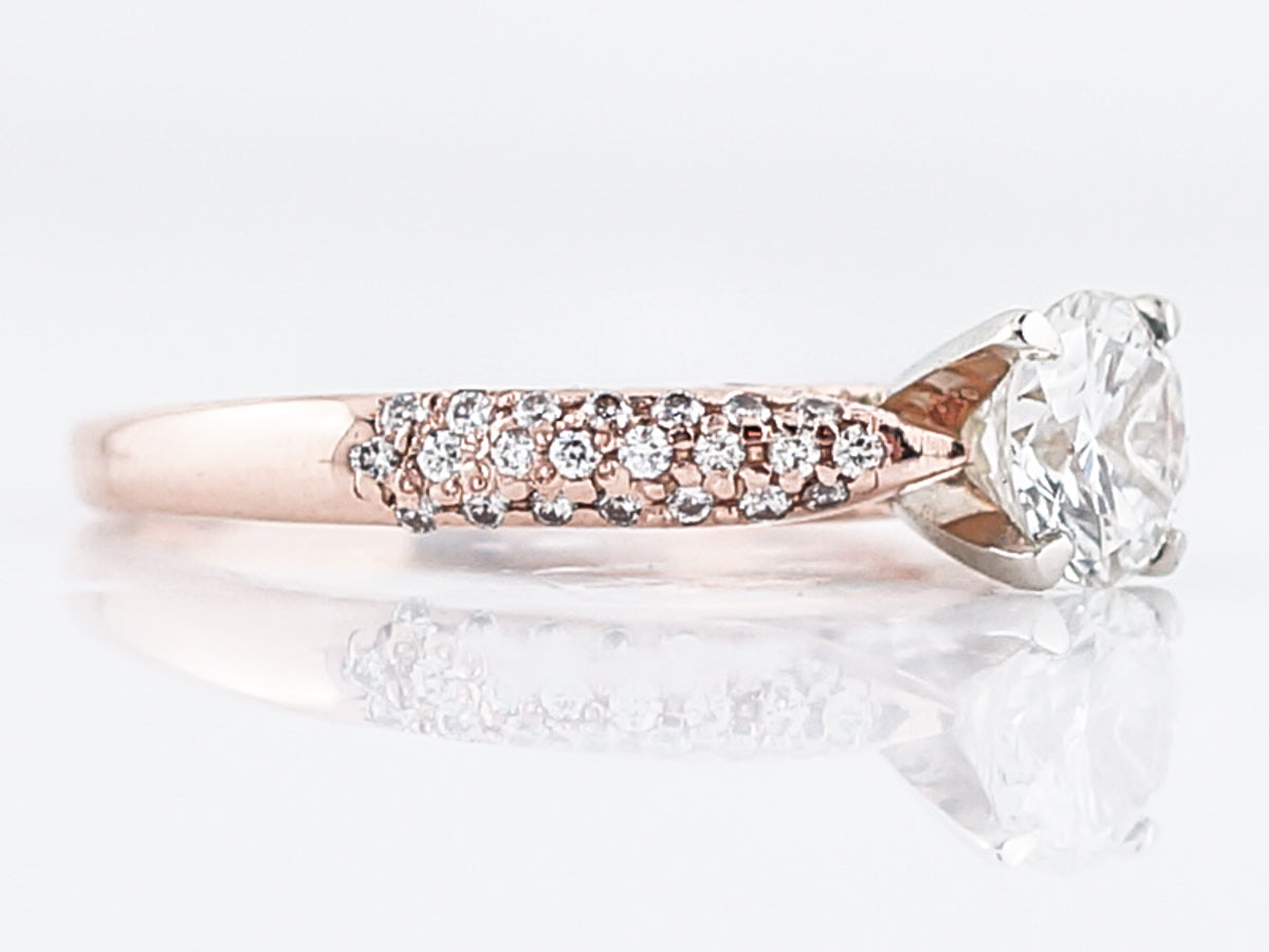 Engagement Ring Modern .74 Old European Cut Diamond in 14k Rose & White Gold