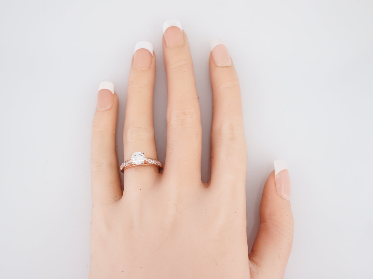 Engagement Ring Modern .74 Old European Cut Diamond in 14k Rose & White Gold