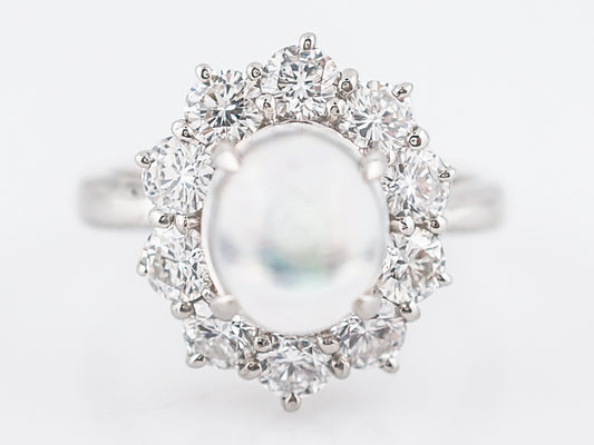 Cocktail Ring Modern 2.53 Cabochon Cut Opal & Diamonds in Platinum