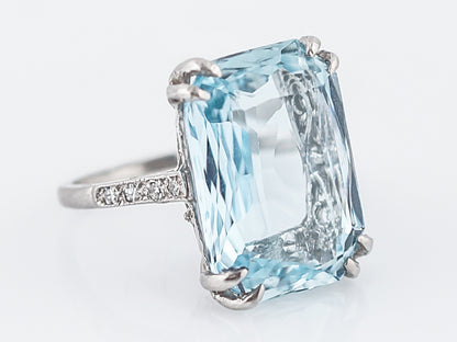Cocktail Ring Modern 11.42 Emerald Cut Aquamarine & Diamonds in Platinum