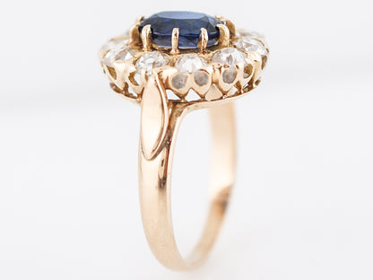 Antique Engagement Ring Victorian 1.00 Rose Cut Sapphire in 18k Rose Gold