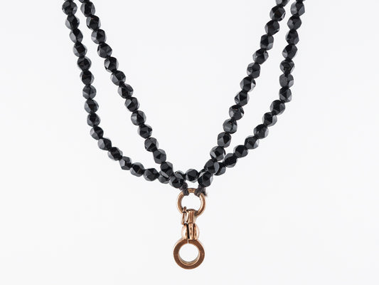 Onyx Bead Necklace w/ Dowsy Clasp in 14k Rose Gold