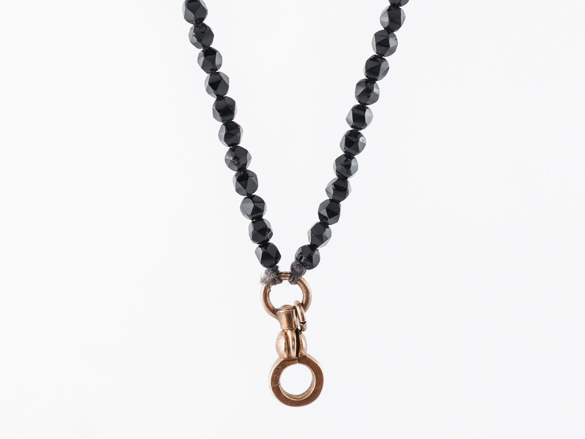 Onyx Bead Necklace w/ Dowsy Clasp in 14k Rose Gold
