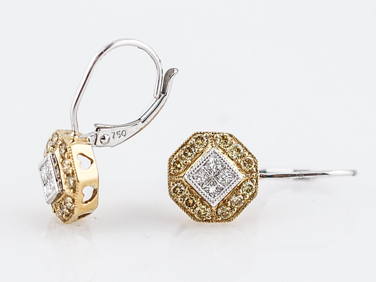 Diamond Earrings, Yellow & White Gold Diamond Studs & Drop