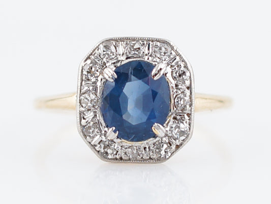Oval Cut Sapphire Victorian Halo Ring in 14k