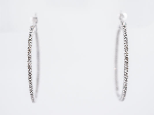 Hoop Earrings Modern .37 Round Brilliant Cut Diamonds in 14k White Gold