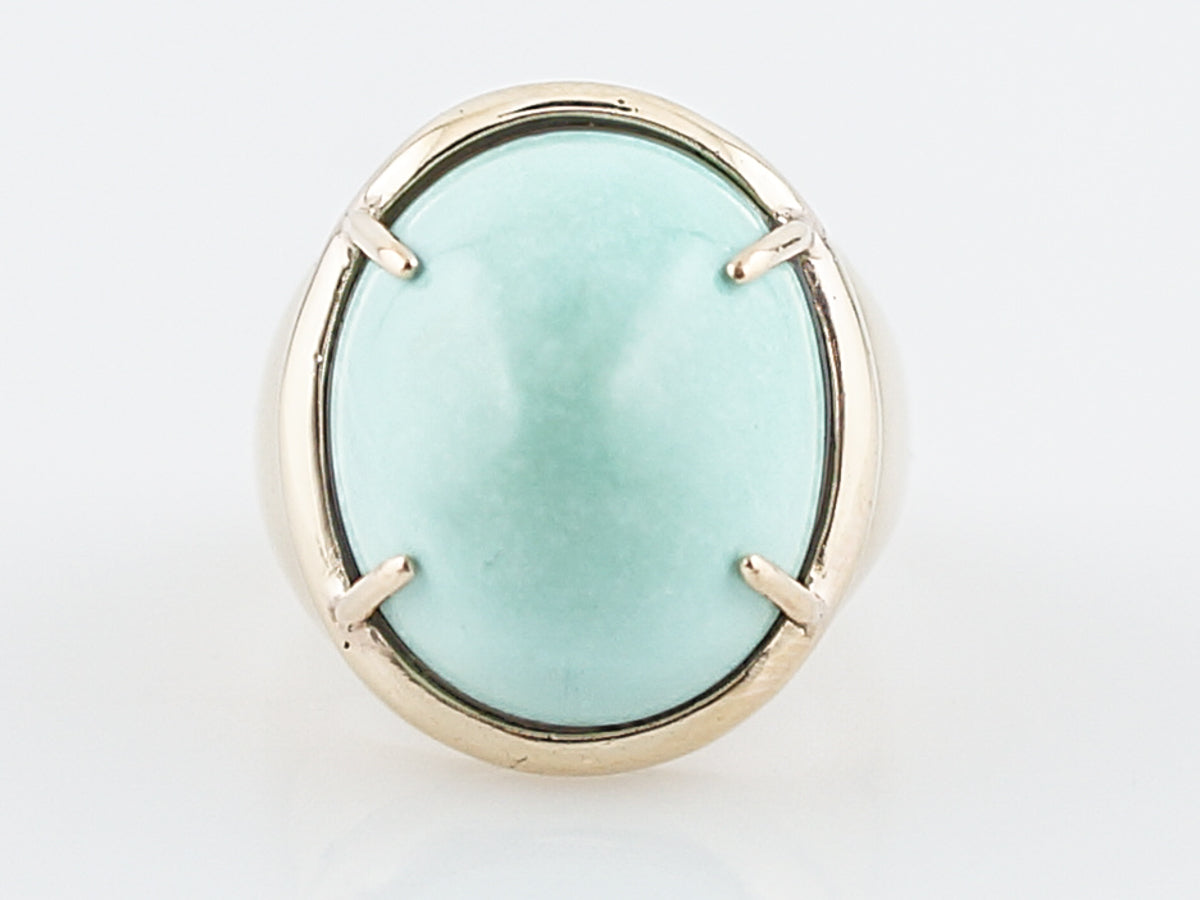 Vintage Right Hand Ring Mid Century 21.94 Cabochon Cut Turquoise in 14k Yellow Gold