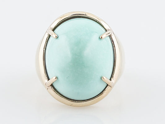 Vintage Right Hand Ring Mid Century 21.94 Cabochon Cut Turquoise in 14k Yellow Gold