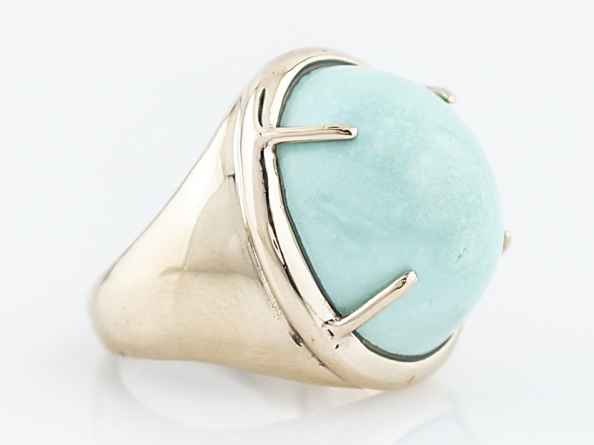 Vintage Right Hand Ring Mid Century 21.94 Cabochon Cut Turquoise in 14k Yellow Gold