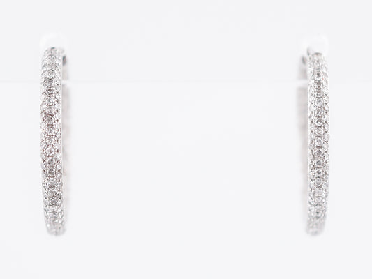 Pave Hoop Earrings Modern 1.15 Single Cut Diamonds in 10k White Gold