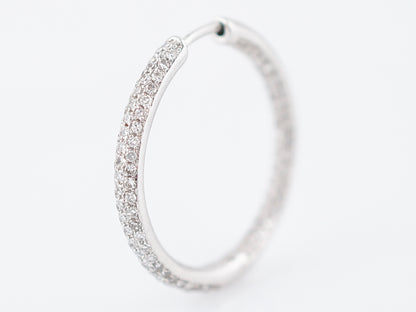 Pave Hoop Earrings Modern 1.15 Single Cut Diamonds in 10k White Gold