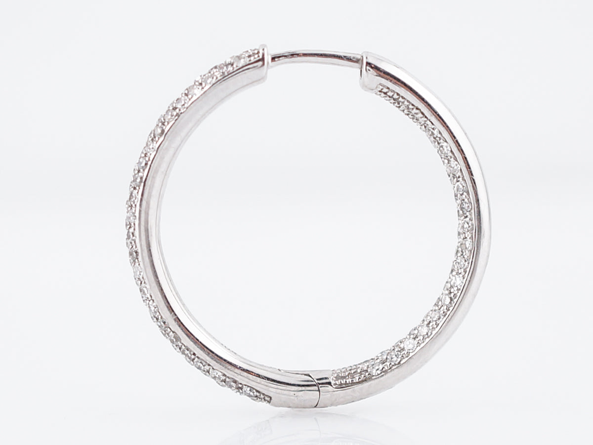 Pave Hoop Earrings Modern 1.15 Single Cut Diamonds in 10k White Gold