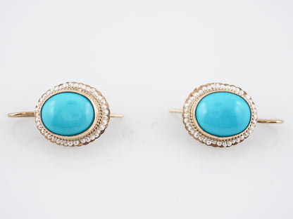 Earrings Modern 5.48 Cabochon Cut Turquoise & Seed Pearls in 14k Yellow Gold