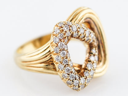 Vintage Right Hand Ring Mid Century .81 Round Brilliant Cut Diamonds in 18k Yellow Gold