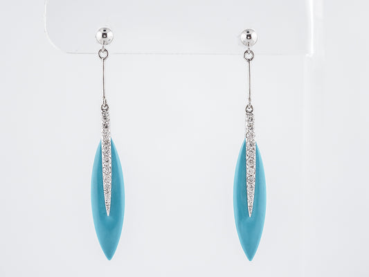 Earrings Modern 4.20 Turquoise & .35 Round Brilliant Cut Diamonds in 18k White Gold