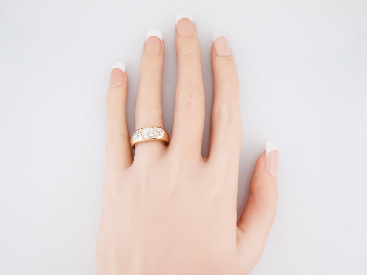 Three Stone Diamond Victorian Engagement Ring in 14k