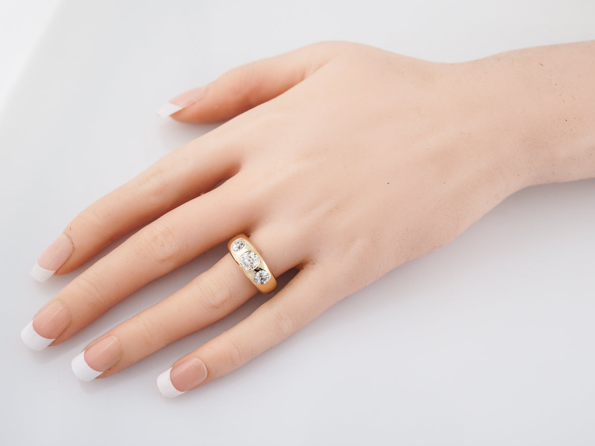 Three Stone Diamond Victorian Engagement Ring in 14k