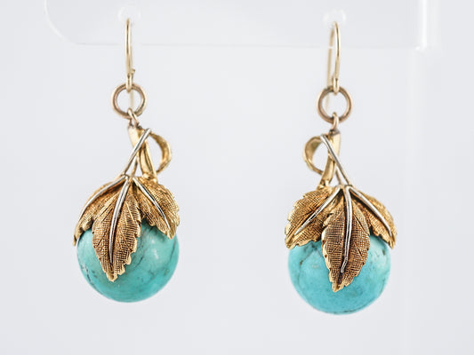 Antique Earrings Victorian Turquoise in 14k Yellow Gold