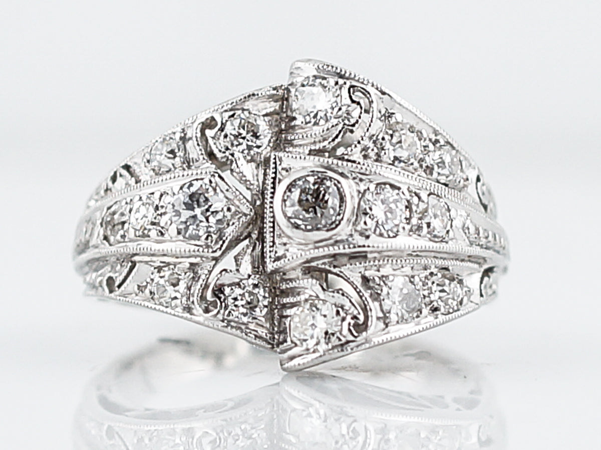Antique Right Hand Ring Art Deco 1.02 Old European Cut Diamonds in Platinum