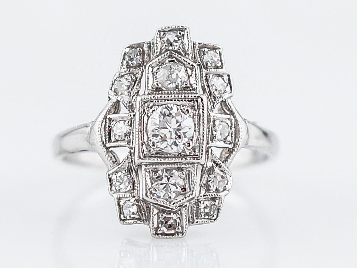Antique Right Hand Ring Art Deco .48 Old Mine & Single Cut Diamonds in Platinum
