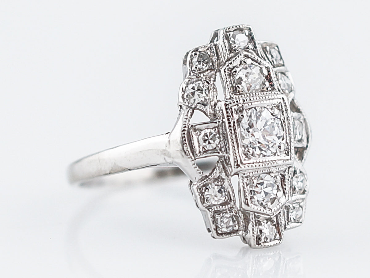 Antique Right Hand Ring Art Deco .48 Old Mine & Single Cut Diamonds in Platinum