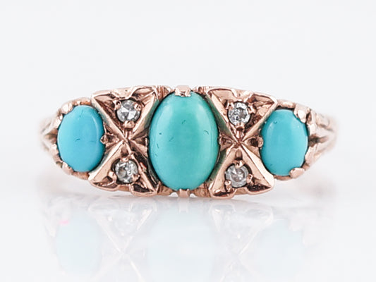 Modern Right Hand Ring .68 Cabochon Cut Turquoise in 14k Rose Gold