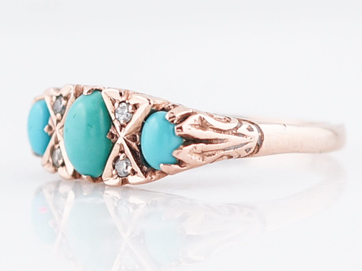 Modern Right Hand Ring .68 Cabochon Cut Turquoise in 14k Rose Gold