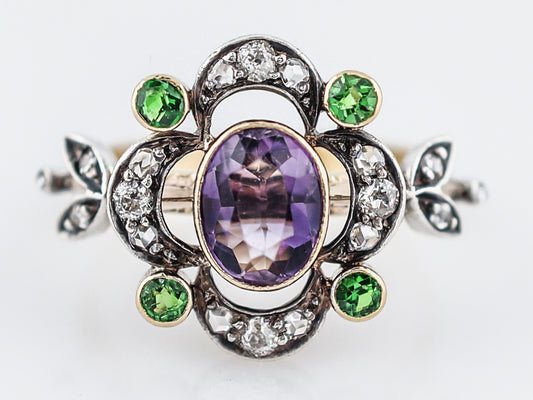 Antique Right Hand Ring Victorian 1.00 Oval Cut Amethyst in 18k Yellow Gold