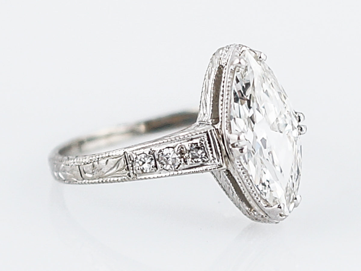 Antique Engagement Ring Art Deco GIA 1.55 Marquise Cut Diamond in Platinum