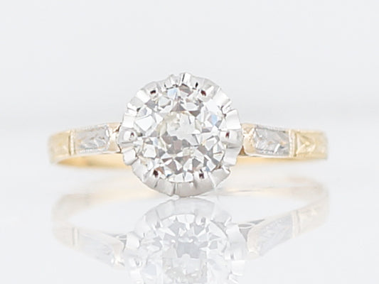 Antique Engagement Ring Art Deco .83 Old European Cut Diamond in 14k White & Yellow Gold