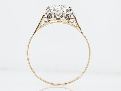 Antique Engagement Ring Art Deco .83 Old European Cut Diamond in 14k White & Yellow Gold